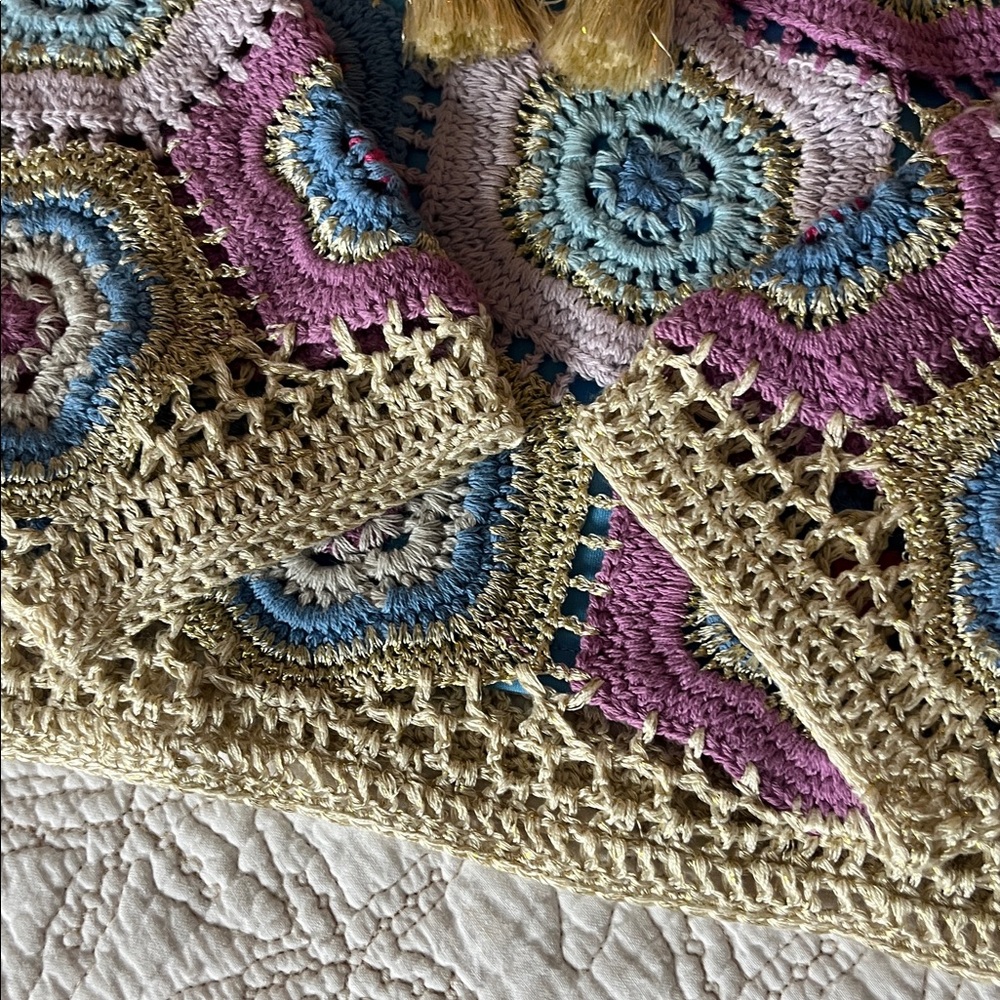 Boston Proper Crochet Multicolor Hexagon Sweater - Blue/Pink/Lavender - Picture 5 of 6